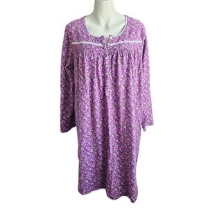 Eileen West Pajama Large Purple Floral Cotton Eyelet Lace Cottagecore Grannycore